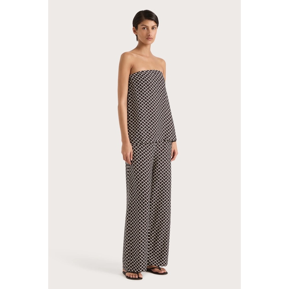 Faithfull the Brand Dalene Pant in Espresso Geo Print Wide Leg Relaxed Chocolate - Picture 5 of 9